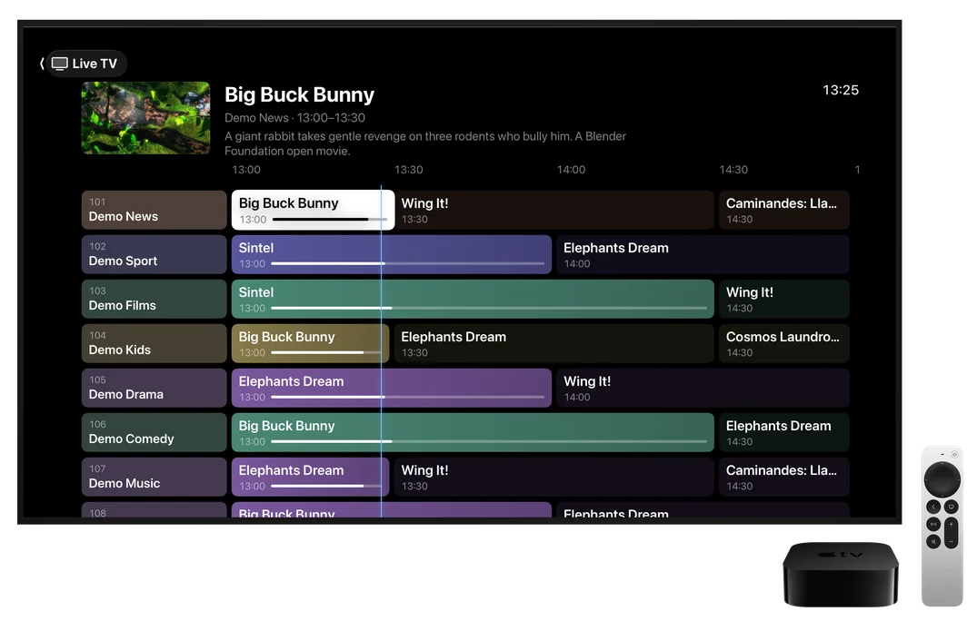 Teevo’s TV guide on Apple TV