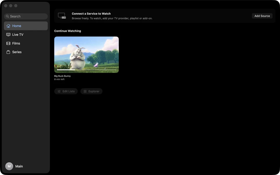 Teevo Home on Mac with Big Buck Bunny in Continue Watching Teevo Home on Mac with Big Buck Bunny in Continue Watching