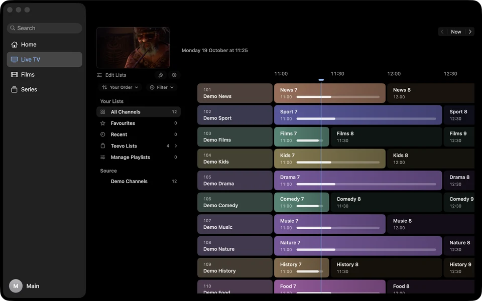 Live TV on Mac: the sidebar, your channel lists and the guide