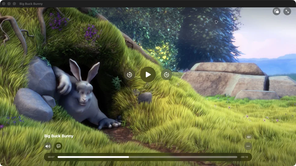 Teevo’s Mac player window playing Big Buck Bunny