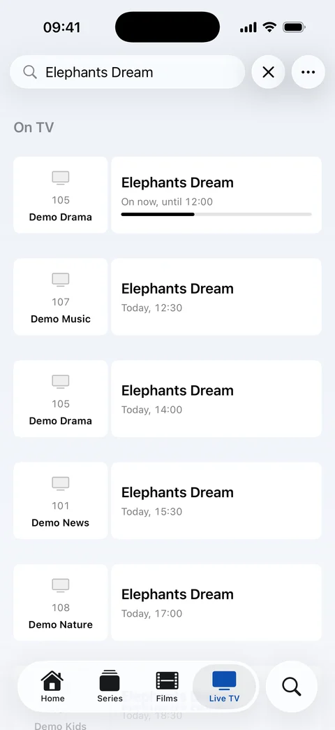 Search on iPhone: Elephants Dream on TV now and later
