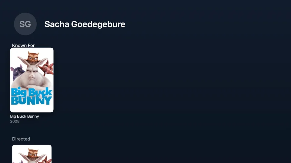 The director’s page on Apple TV: Known For and Directed