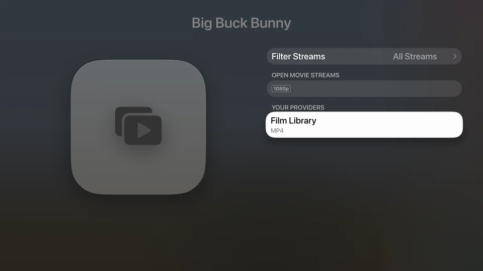 Watch From on Apple TV: Big Buck Bunny from an add-on stream and the film library Watch From on Apple TV: Big Buck Bunny from an add-on stream and the film library